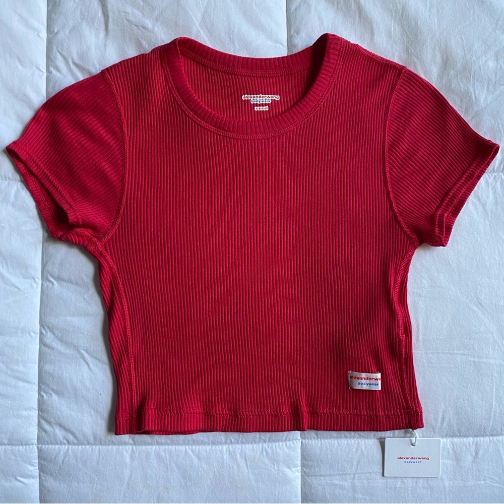 Revolve Womens Alexander Wang Bodywear Crewneck Short Sleeve Tee Barberry XS NWT